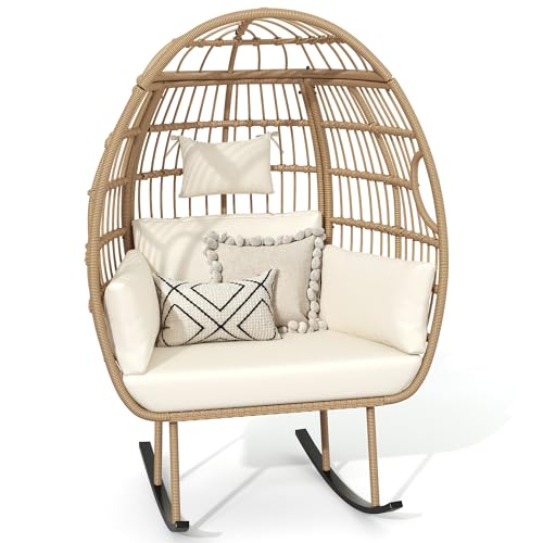 Rattan Egg Chair with Ottoman, Indoor Outdoor Wicker Chair with Footrest, 5 Cushions F541