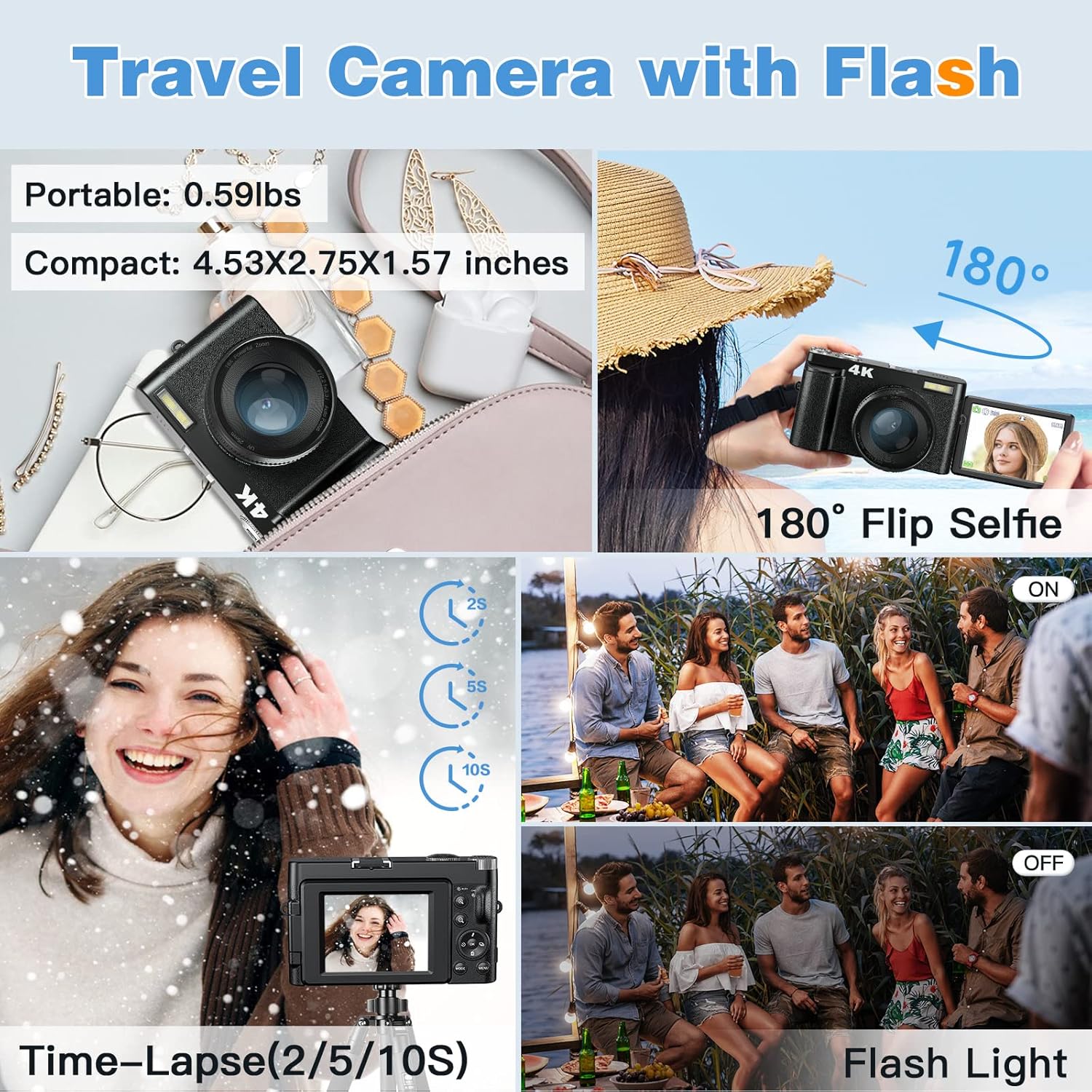 4K Digital Camera for Photography, Autofocus, 48MP Vlogging with Flip Screen K823