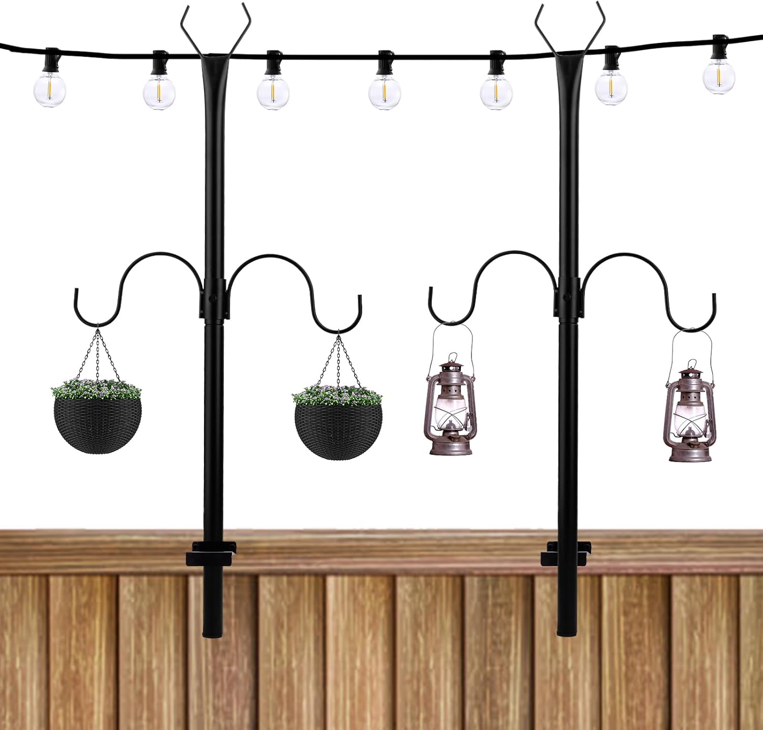 LESOLEIL String Light Poles 2 Pack, 2.4FT/3.6FT Adjustable Light Pole for Outside Hanging, Wall Mount Metal Poles Lighting Stand for Patio Fence Balcony Backyard Deck for Parties, Wedding