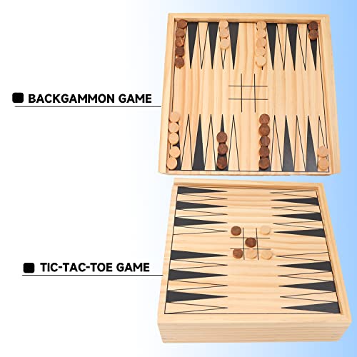 16" 3-in-1 Wooden Folding Chess, Checker & Backgammon Board Game Set L259