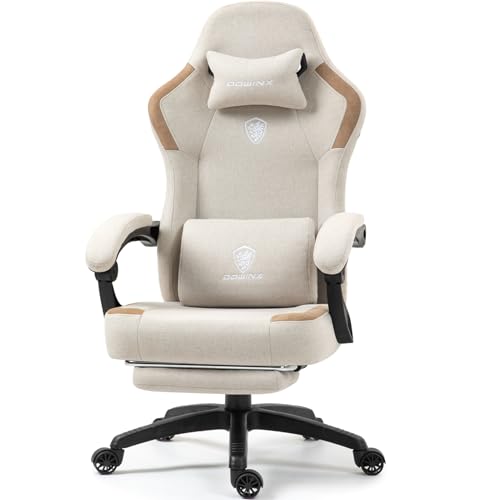 Fabric Gaming Chair with Pocket Spring Cushion and Footrest V343974