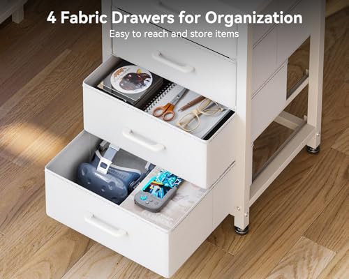 L Shaped Desk with 4 Tier Drawers, Power Outlets & USB, Corner Computer Desk with CPU Stand U4256