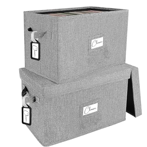 Vinyl Record Storage Box for 7" 45 RPM LPs, Grey Case with Lid, Holds 80 Albums X91735