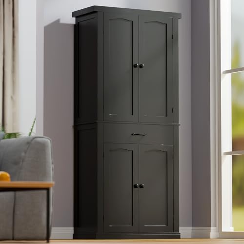 Kitchen Pantry Cabinet with 4 Doors and 1 Drawer, Freestanding Storage Cupboard L190261