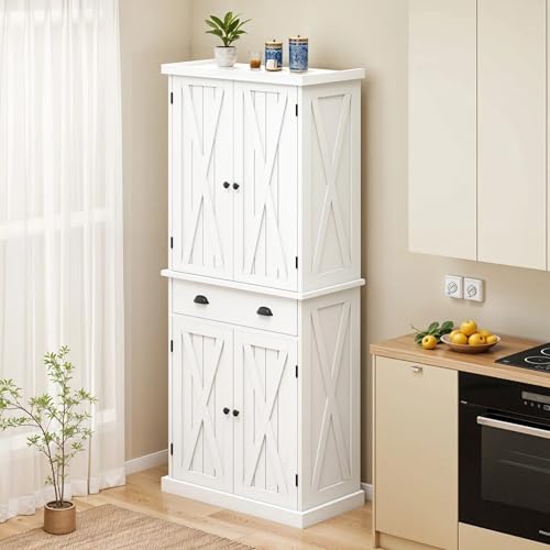 72" Tall Kitchen Pantry Cabinet with Barn Doors and Adjustable Shelves R388