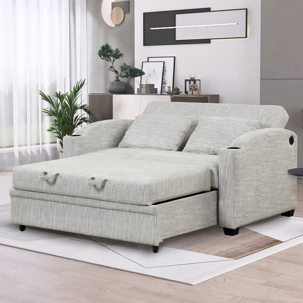 65" Pull Out Sofa Bed Chenille Convertible Loveseat with Adjustable Backrest W33639