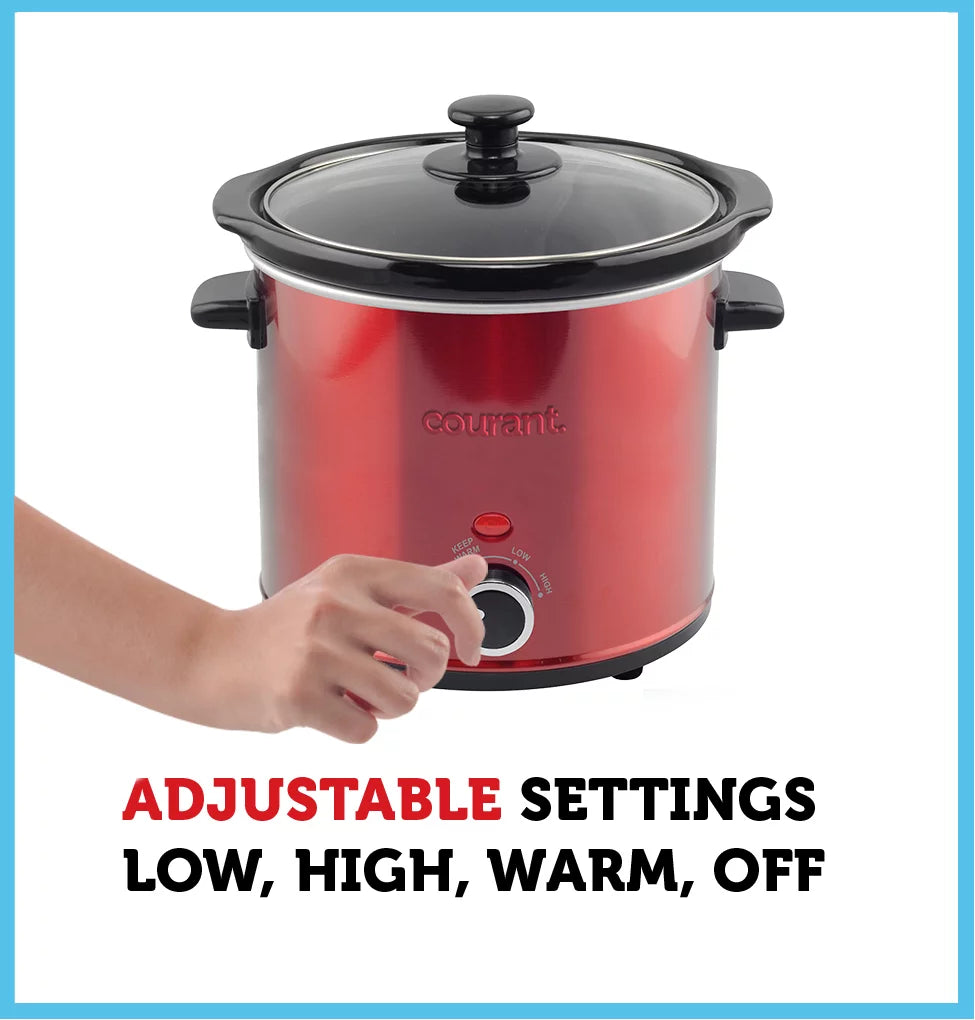 Slow Cooker 3.2 Quart with Glass Lid, Red Stainless Steel H610