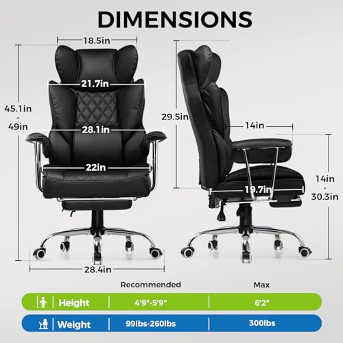 Gaming Chair with Lumbar Support and Footrest, PU Leather, Black E8234
