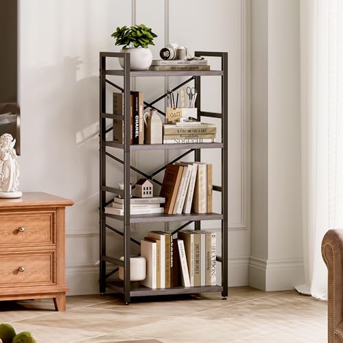 3 Tier Industrial Bookcase, Rustic Etagere Bookshelf for Living Room U5786