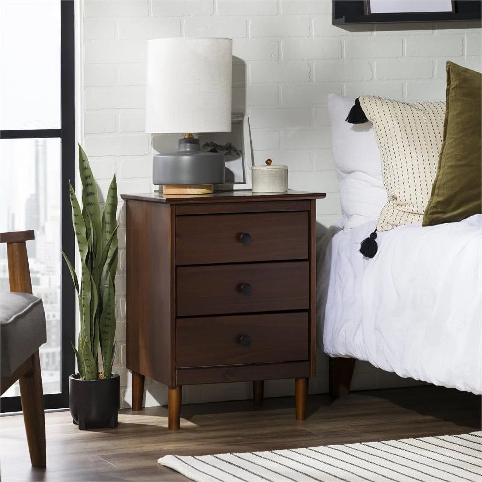 Solid Wood Nightstand with 3 Drawers D2122