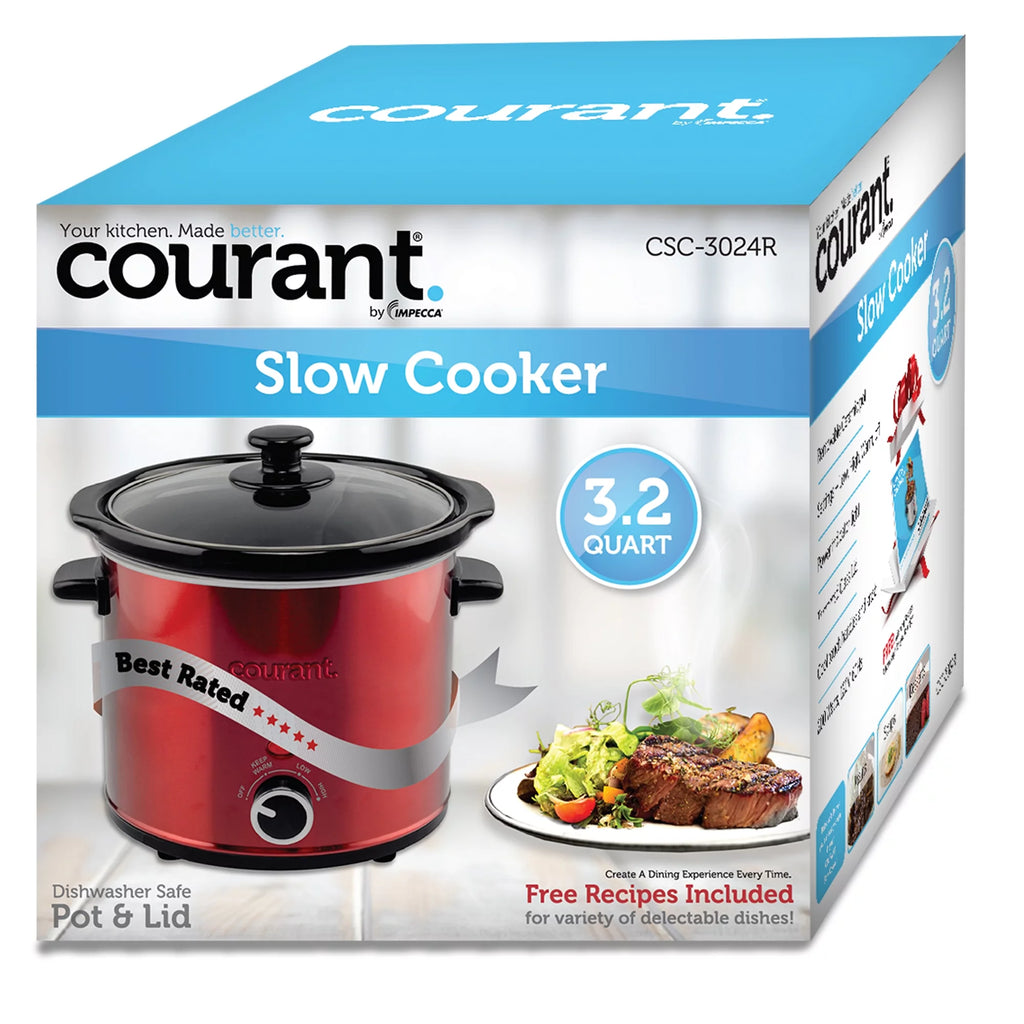 Slow Cooker 3.2 Quart with Glass Lid, Red Stainless Steel H610