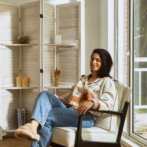 Folding Room Divider with Shelves, 6 Panels, Brown D785582