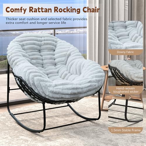 Wicker Egg Rocking Chair with Padded Cushion for Patio and Garden J177274