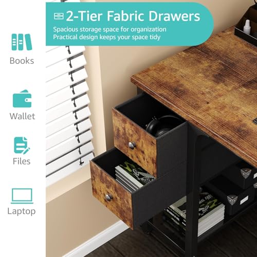 Computer Desk with Fabric Drawers, 40 Inch Reversible Gaming Desk for Small Space Home Office D876