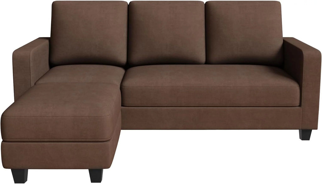 L Shaped 3-Seat Sectional Sofa with Ottoman for Small Spaces, Brown J979264
