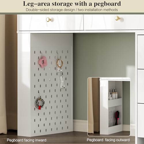 Large Makeup Vanity Desk with Mirror and Lights, 8 Drawers, Power Outlet B666