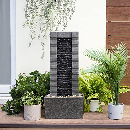 Waterfall Water Fountain with LED Lights and Pebble Stones for Patio Garden Décor, 29.25 inch Tall S52367