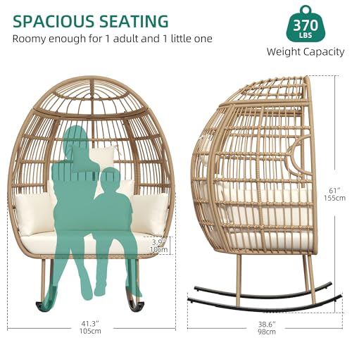 Rattan Egg Chair with Ottoman, Indoor Outdoor Wicker Chair with Footrest, 5 Cushions F541