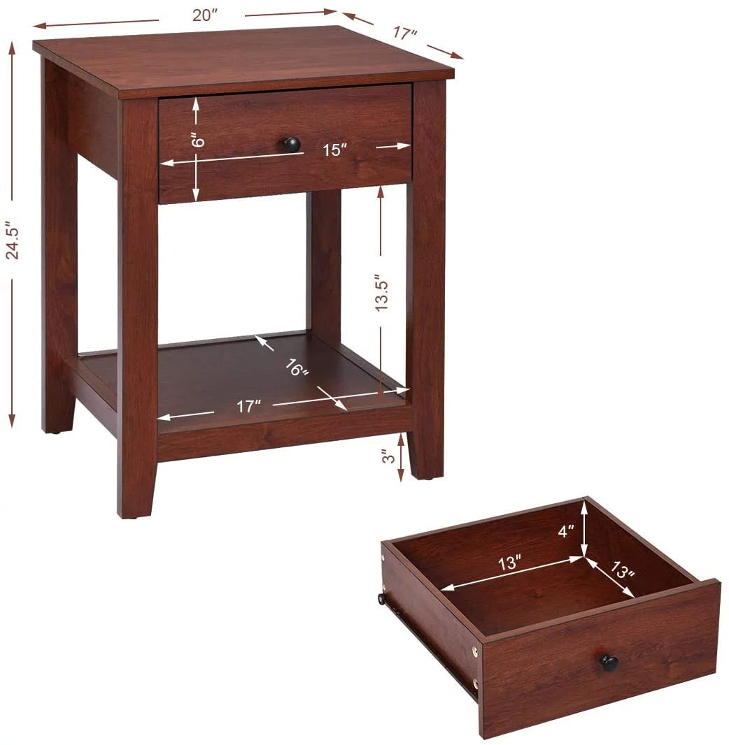 Wooden 2-Tier End Table with Drawer and Storage Shelf Q1759