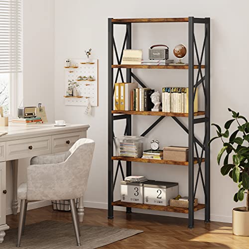 3 Tier Industrial Bookcase, Rustic Etagere Bookshelf for Living Room U5786