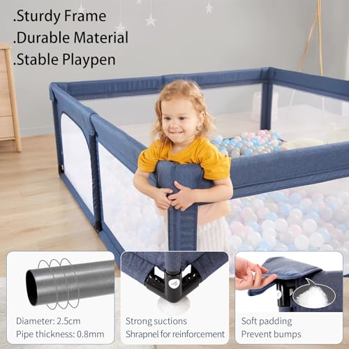 Baby Playpen with Safety Gate, Soft Mesh, 79"x59", Black R814
