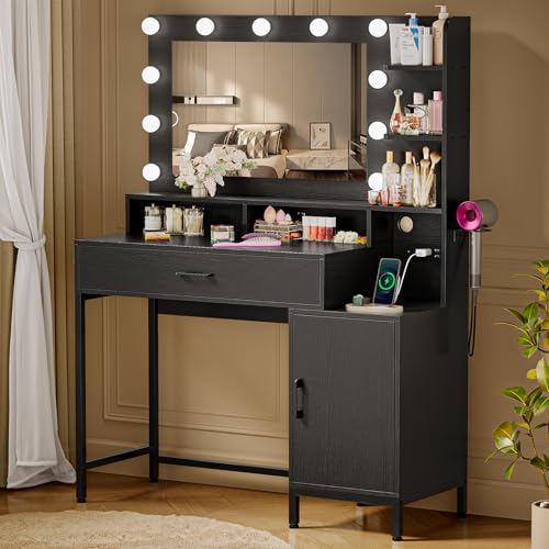 White Vanity Desk with Mirror and Lights and Storage Drawer M5848
