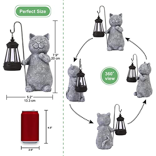 Solar Garden Cat Statue with Lantern for Patio Yard B489