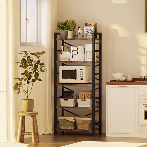 3 Tier Industrial Bookcase, Rustic Etagere Bookshelf for Living Room U5786