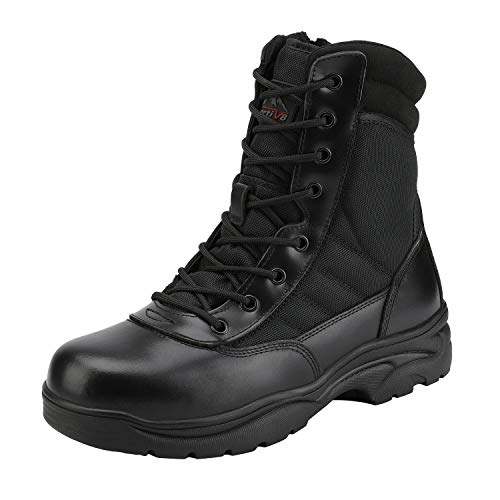 Men's Military Tactical Work Boots Side Zipper Leather Motorcycle Combat Boots N655026