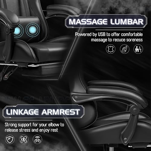 Gaming Chair with Footrest and Massage Lumbar Support J131131