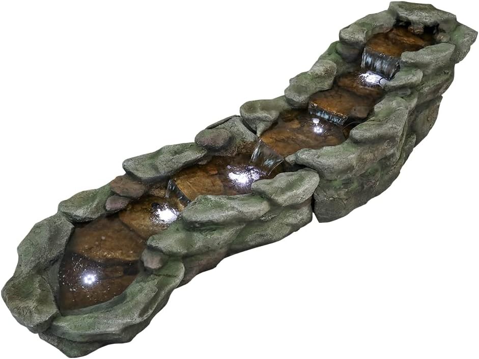 Outdoor Rock Water Fountain with LED Lights for Garden Patio N3778