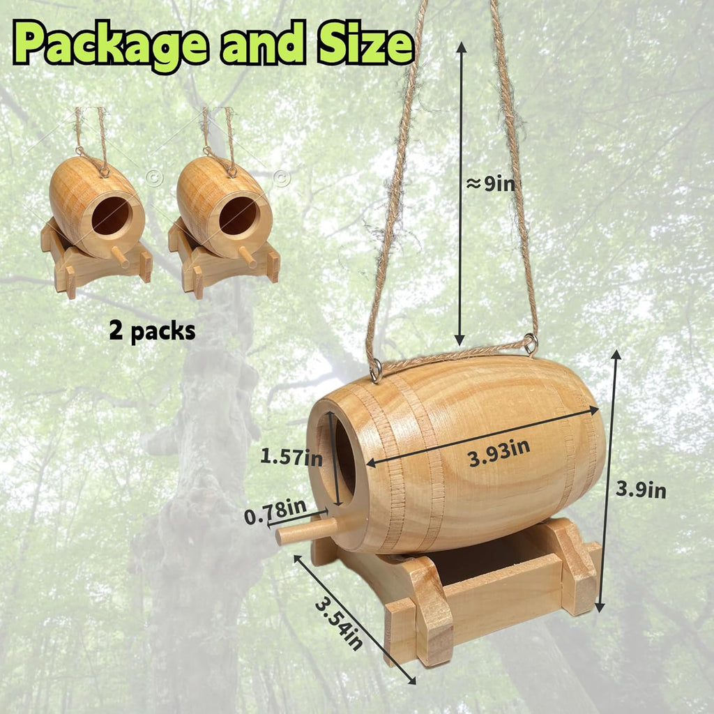 Hummingbird House for Outside Hanging, 2 Pack, Natural Wooden Nest F9084