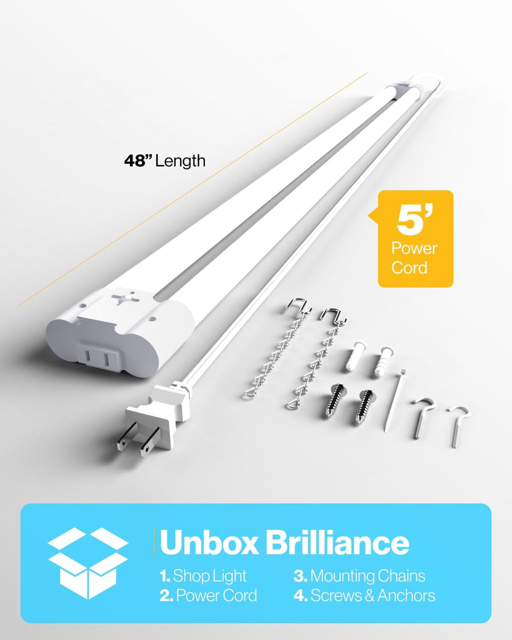 LED Hanging Garage Shop Light 4FT, Plug-in Linkable, 5000K Daylight J373319