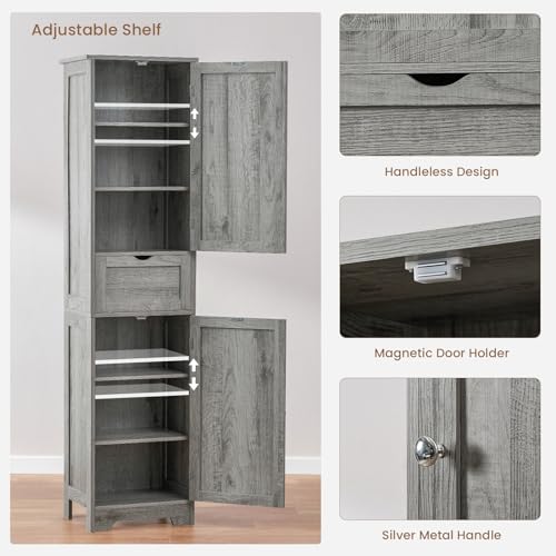 67" Tall Bathroom Cabinet with 2 Doors and 1 Drawer, Adjustable Shelves T930834