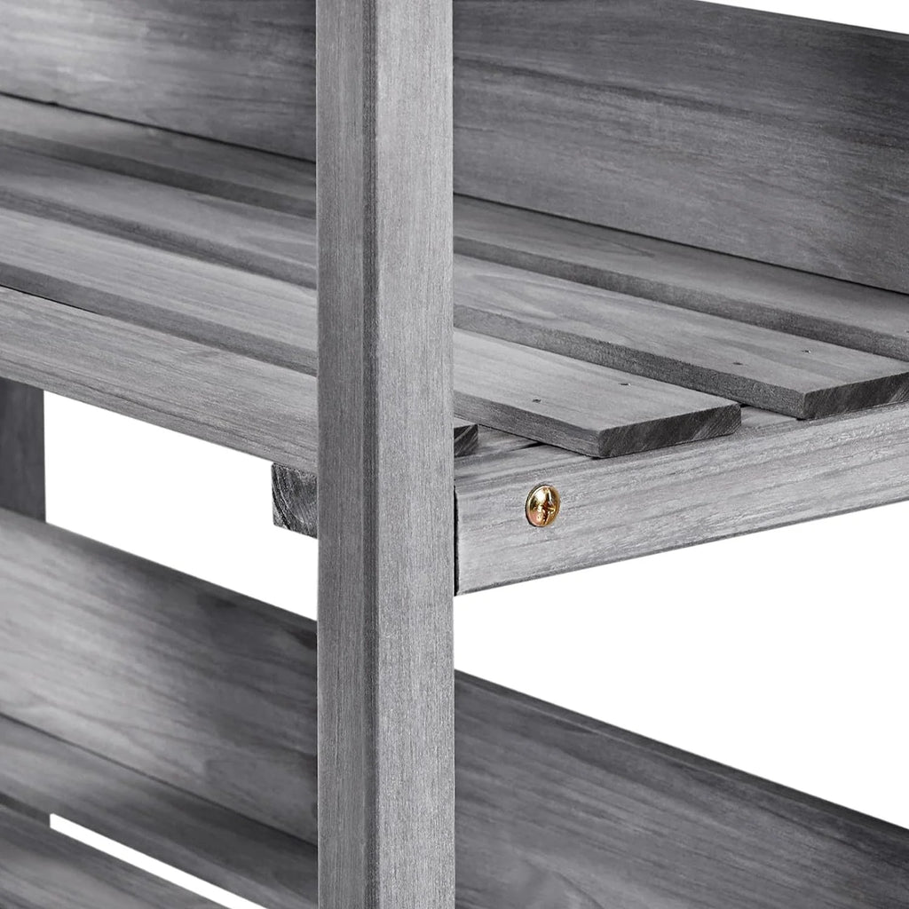 Wooden Potting Bench Table with Metal Tabletop and Storage Shelf A212159