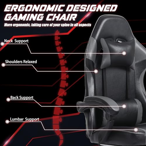 Ergonomic Gaming Chair with Footrest, Reclining, Lumbar Support I1131