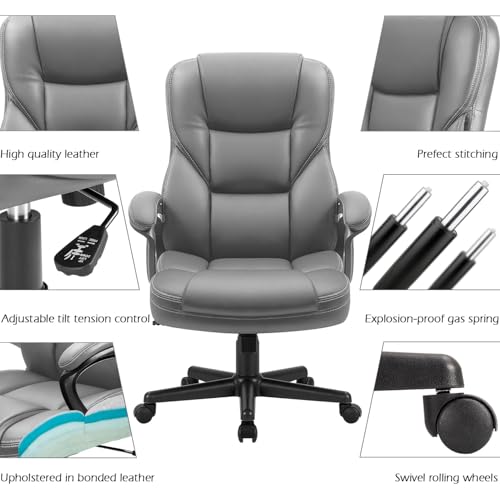 Office Executive Chair High Back Adjustable Swivel PU Leather with Lumbar Support I3854