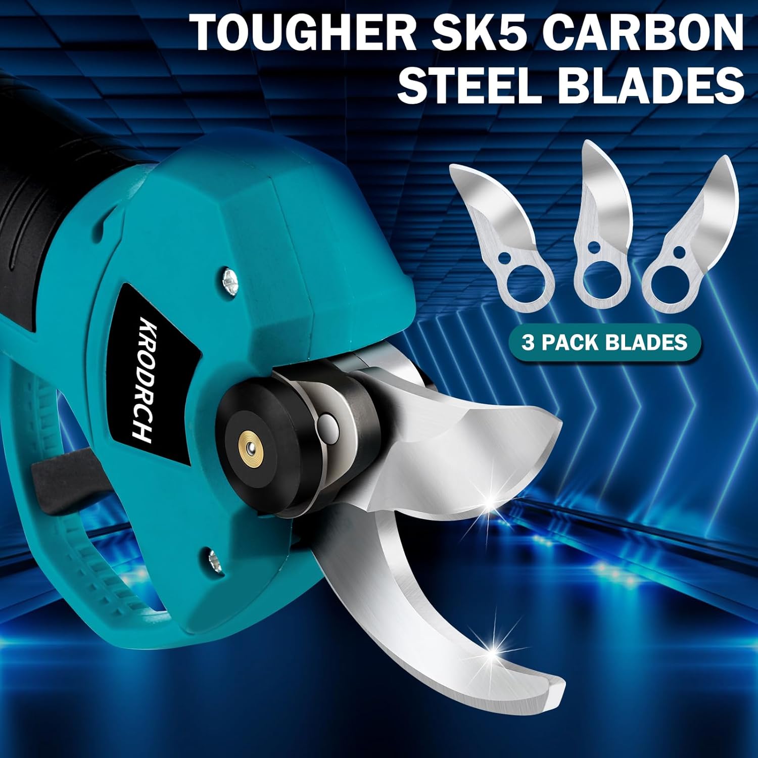 Cordless Electric Pruning Shears with 2 Rechargeable Batteries and 3 Blades, 25mm Cutting Diameter S93515
