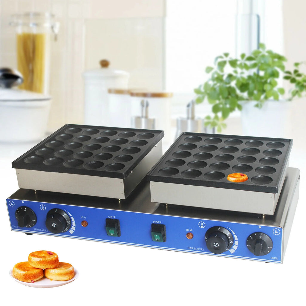 ANQIDI 1600W 25 + 25 Pcs Mini Stainless Steel Waffle Maker Electric Nonstick 1.7" Round Dutch Pancakes Making Machine