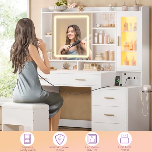 Makeup Vanity Desk with Sliding LED Mirror and Drawers I383