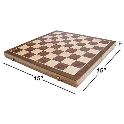 16" 3-in-1 Wooden Folding Chess, Checker & Backgammon Board Game Set L259