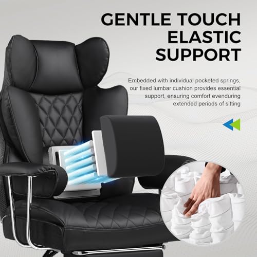 Gaming Chair with Lumbar Support and Footrest, PU Leather, Black E8234
