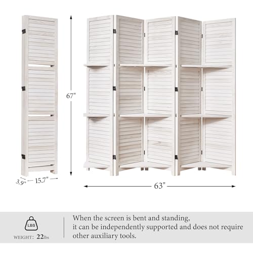 Folding Room Divider with Shelves, 6 Panels, Brown D785582