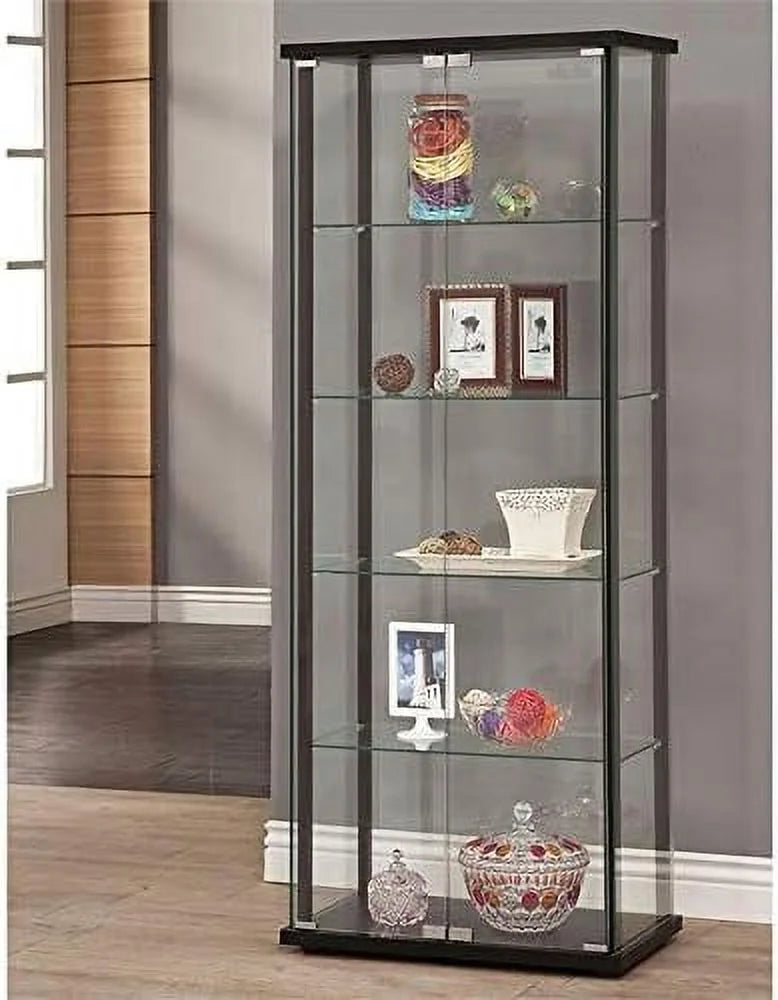 5 Shelf Glass Curio Cabinet in Black G1836