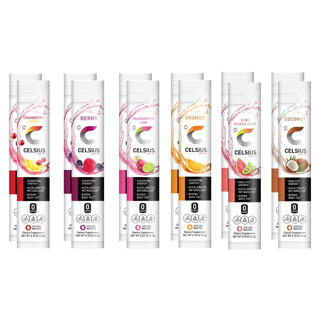 CELSIUS On-the-Go Powder Stick Packs, Zero Sugar - Variety (12 Count)