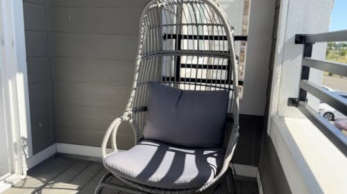 Outdoor Egg Chair with Stand & Cushion, Patio Rattan Basket Chair R237278