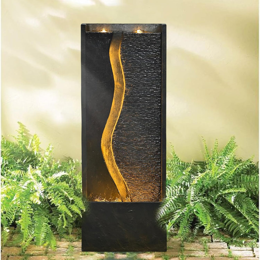 Modern Outdoor Water Fountain with LED Lights for Patio and Yard S29311