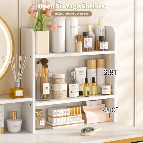 White Vanity Desk with 2 Drawers and Open Shelves B163
