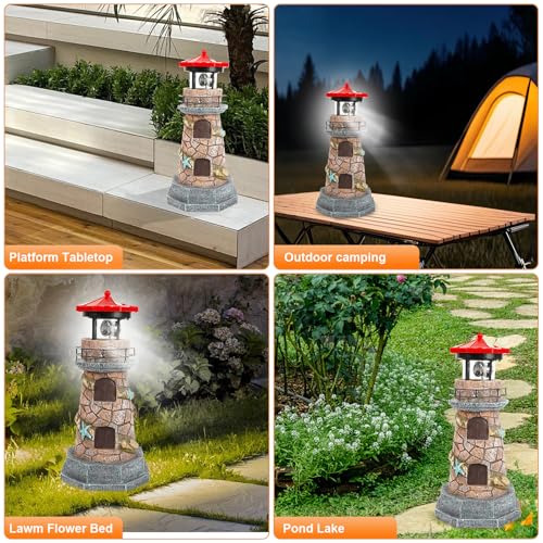 Solar Lighthouse with Rotating Beacon, 11.5" Outdoor Garden Decor R790