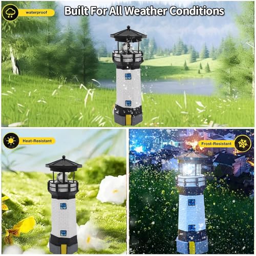 Solar Rotating LED Lighthouse Decorative Light, Waterproof for Courtyard I26597